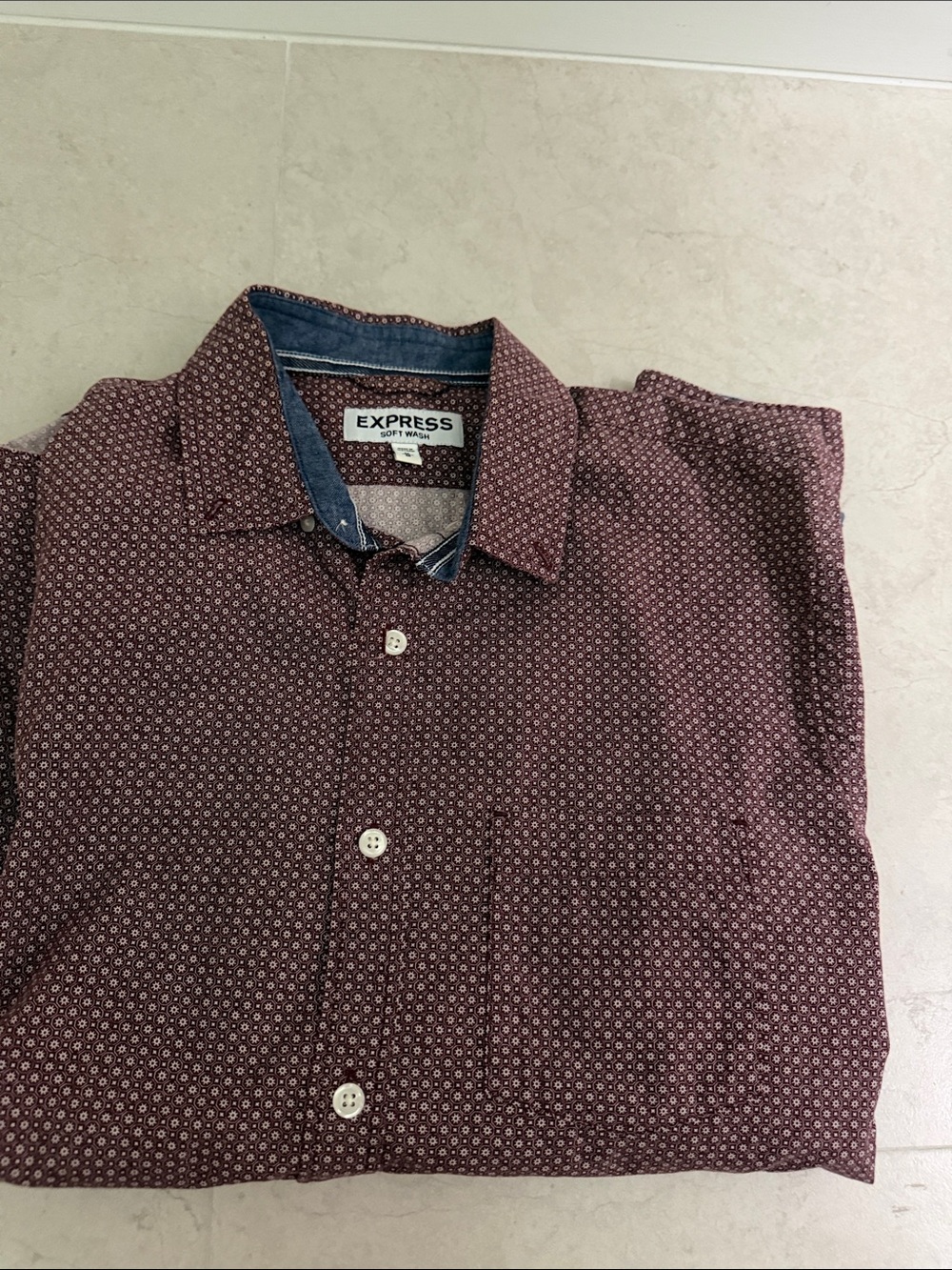 Express Men's Burgundy Micro-Pattern Button-Down Shirt
